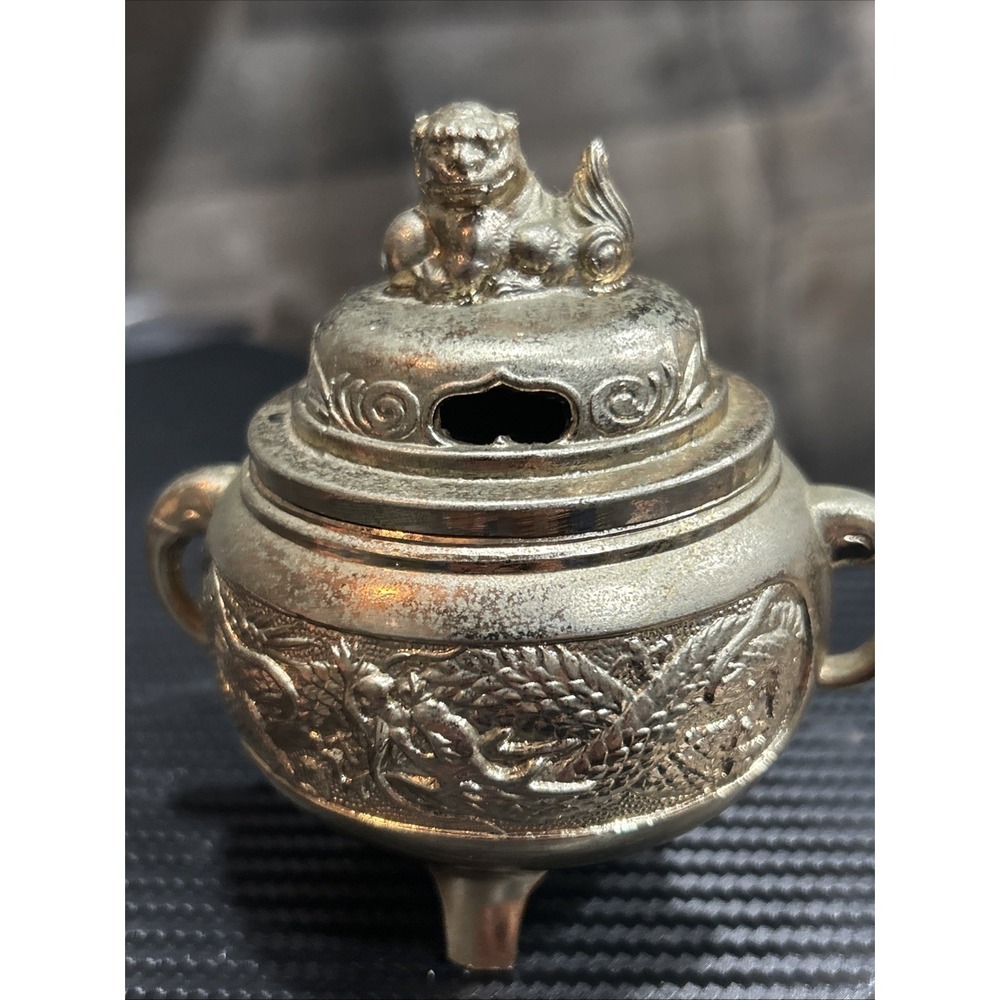 Asian Foo Dog Design Incense Burner with Lid